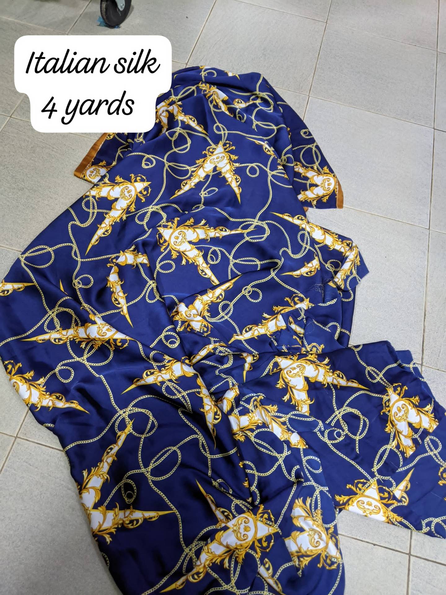 Navy & Gold Baroque Chain Italian Silk