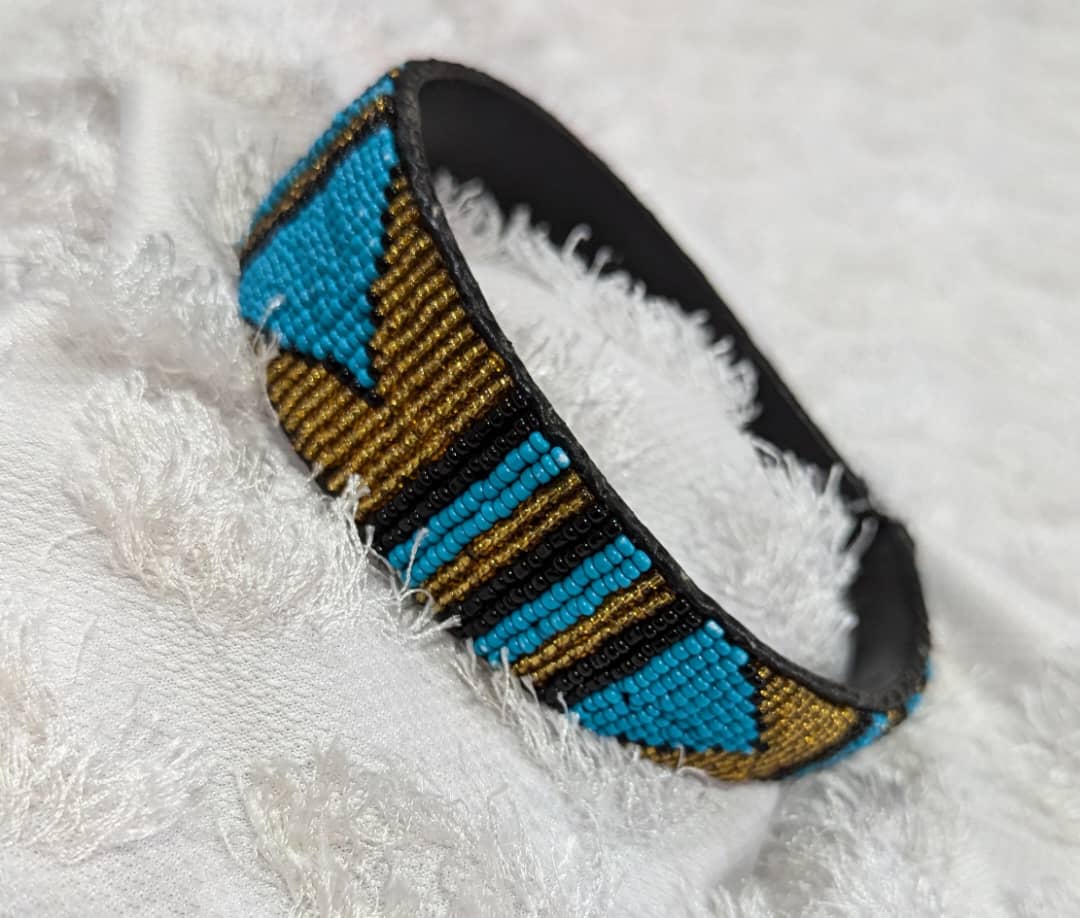 Turquoise & Gold Chevron Beaded Headband