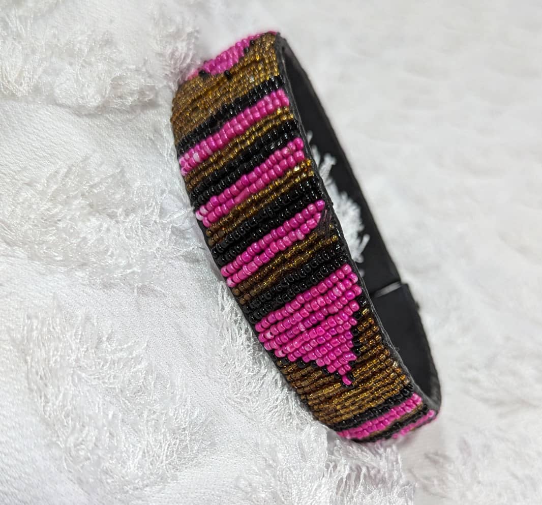 Magenta & Gold Stripe Beaded Headband