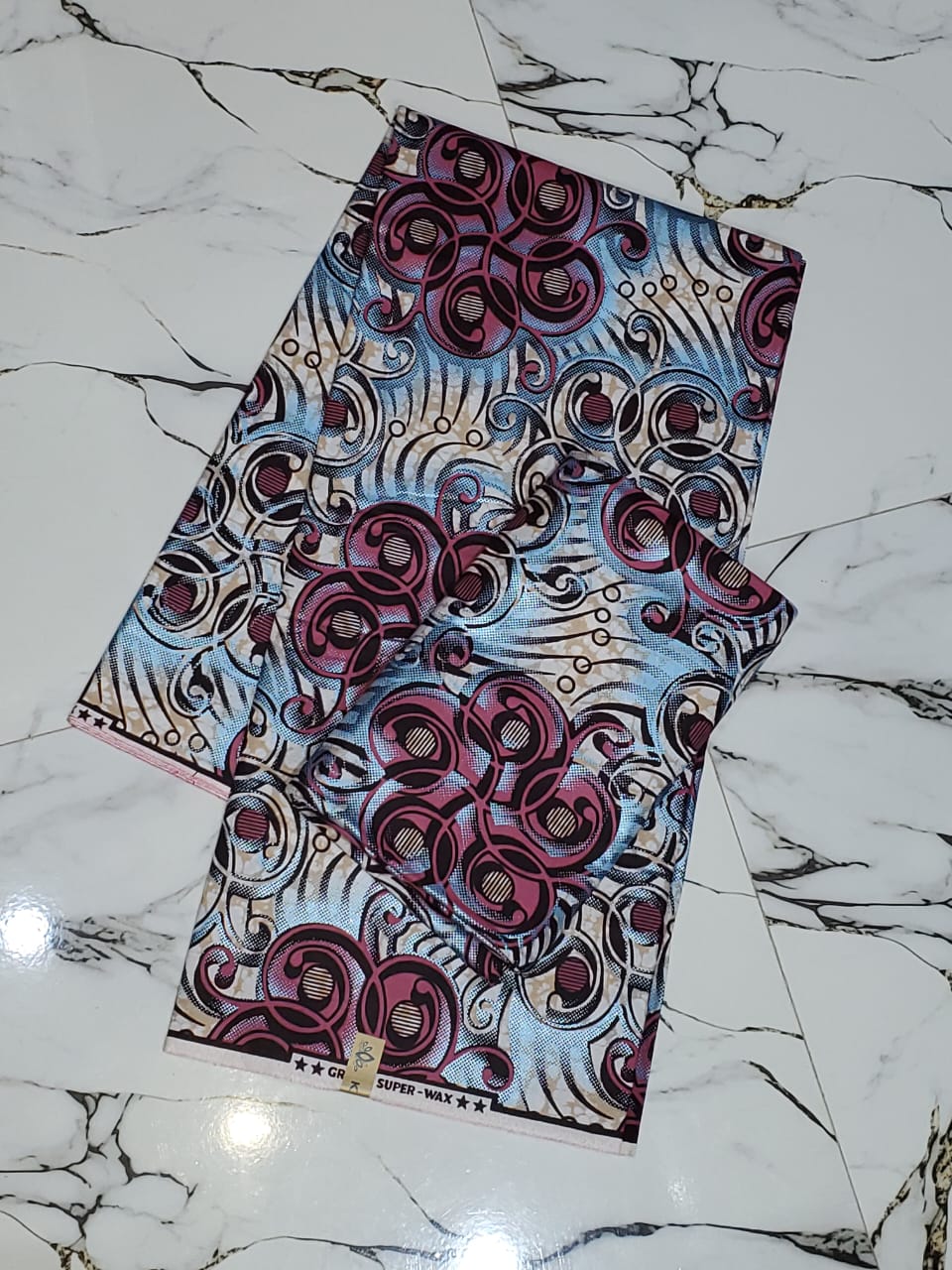 Grand Super-Wax Sky & Burgundy Scroll