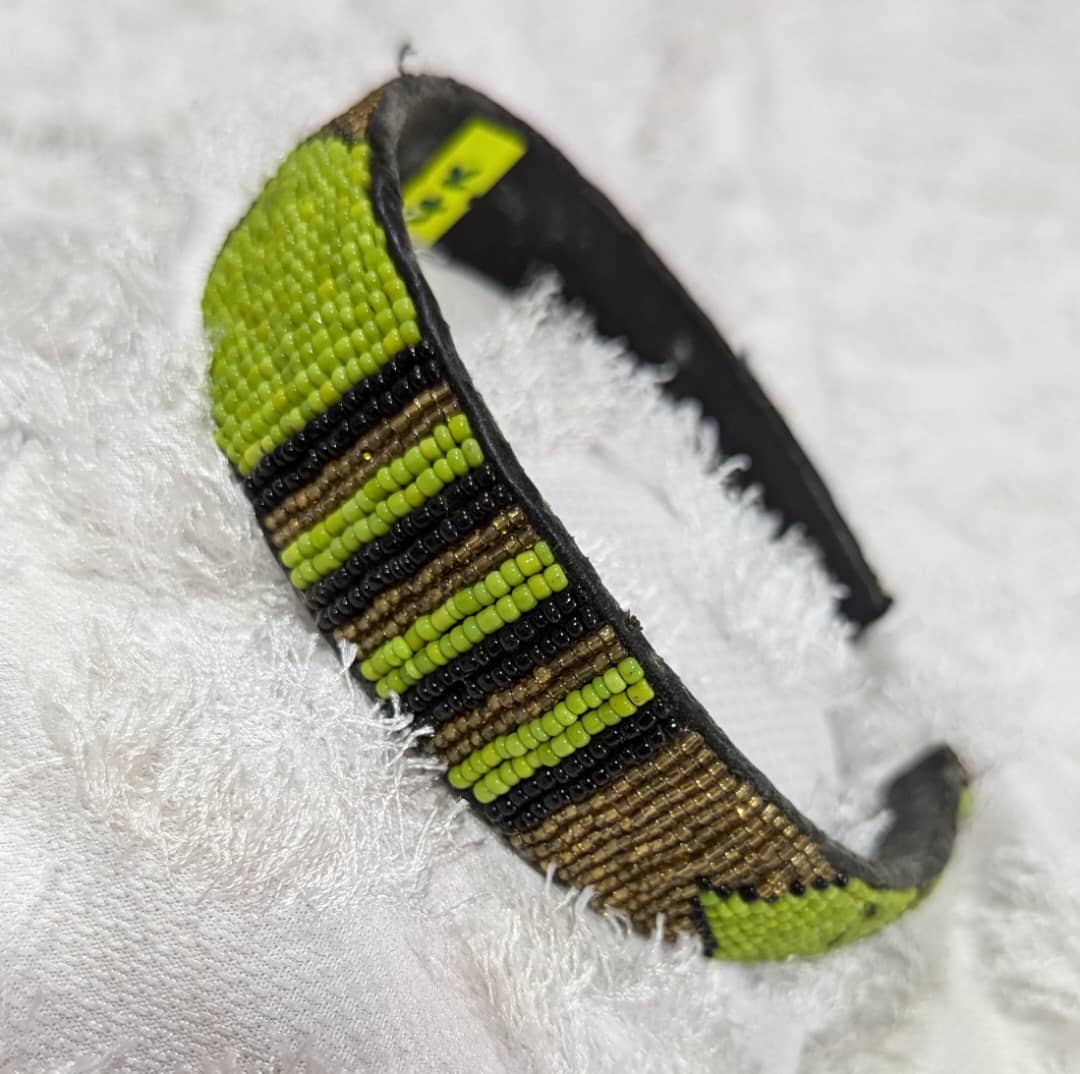 Lime Stripe Beaded Headband