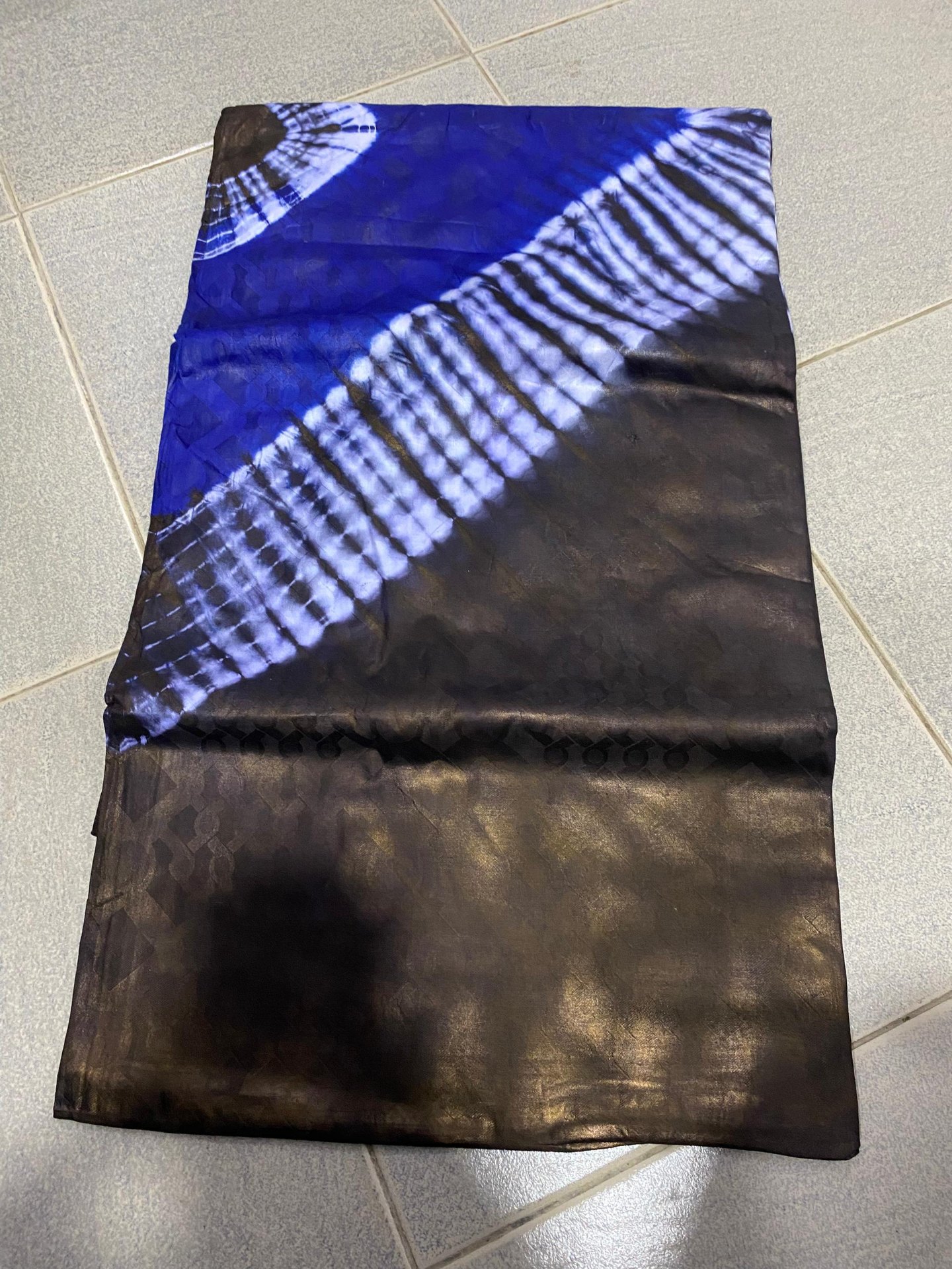 Royal Blue Fan Shibori Silk