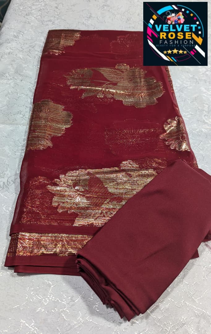 VIP Chiffon — Burgundy & Gold Bloom