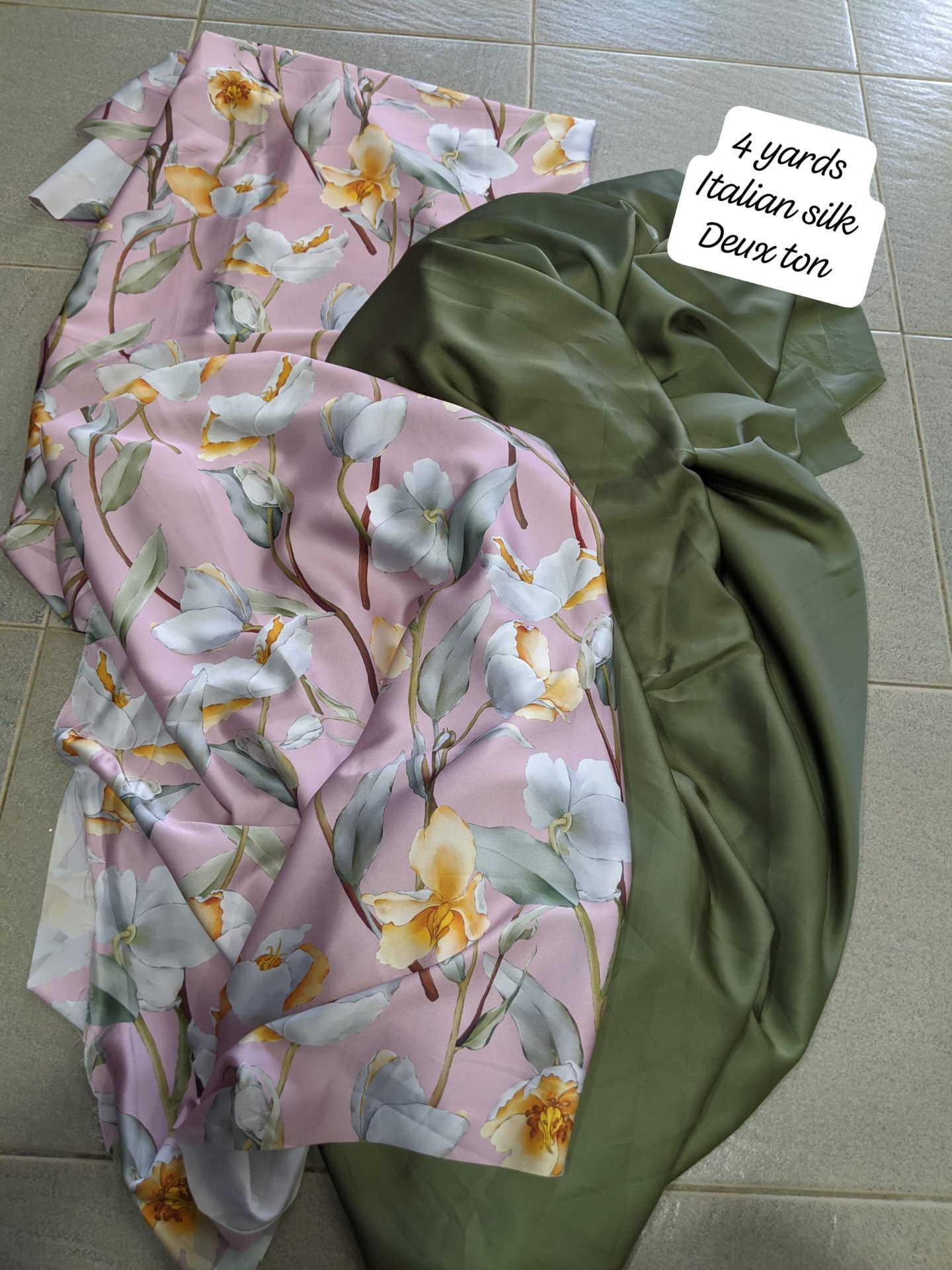 Blush Tulip Floral & Olive Two-Tone Italian Silk