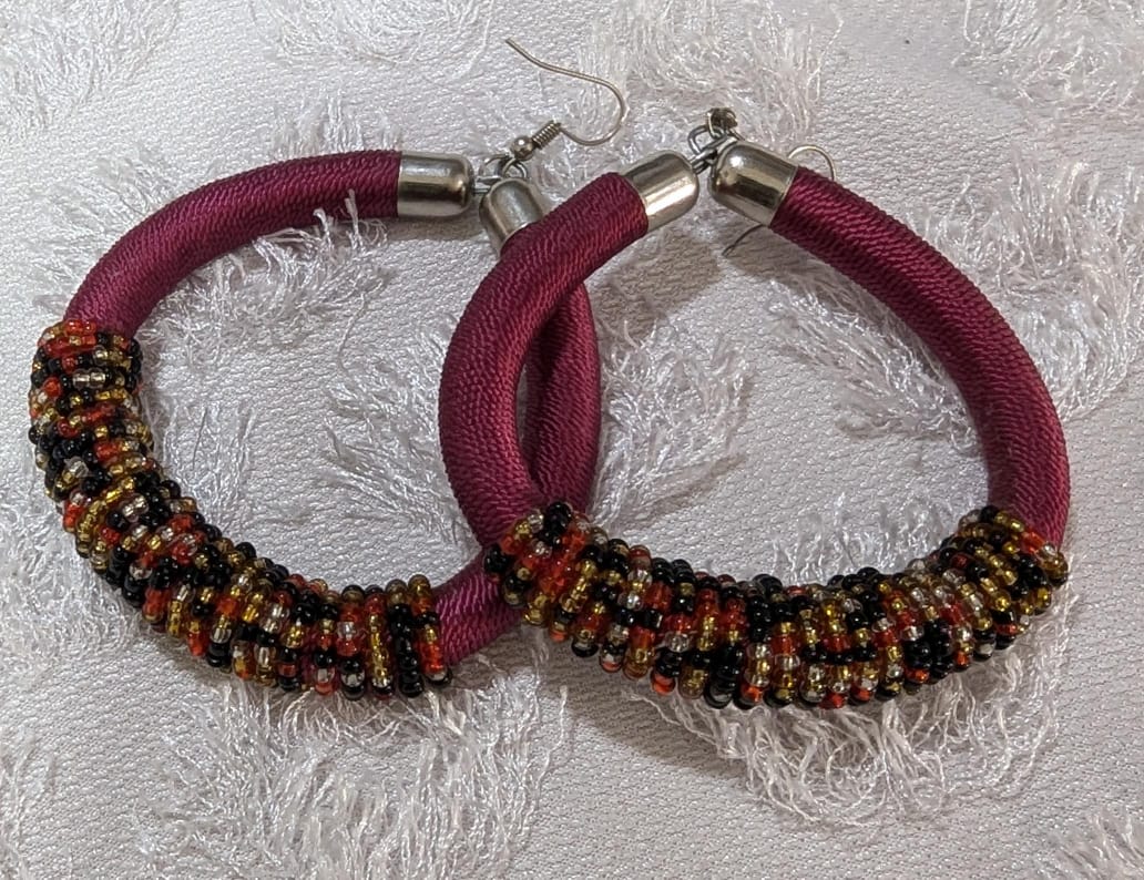 Burgundy Beaded Hoops