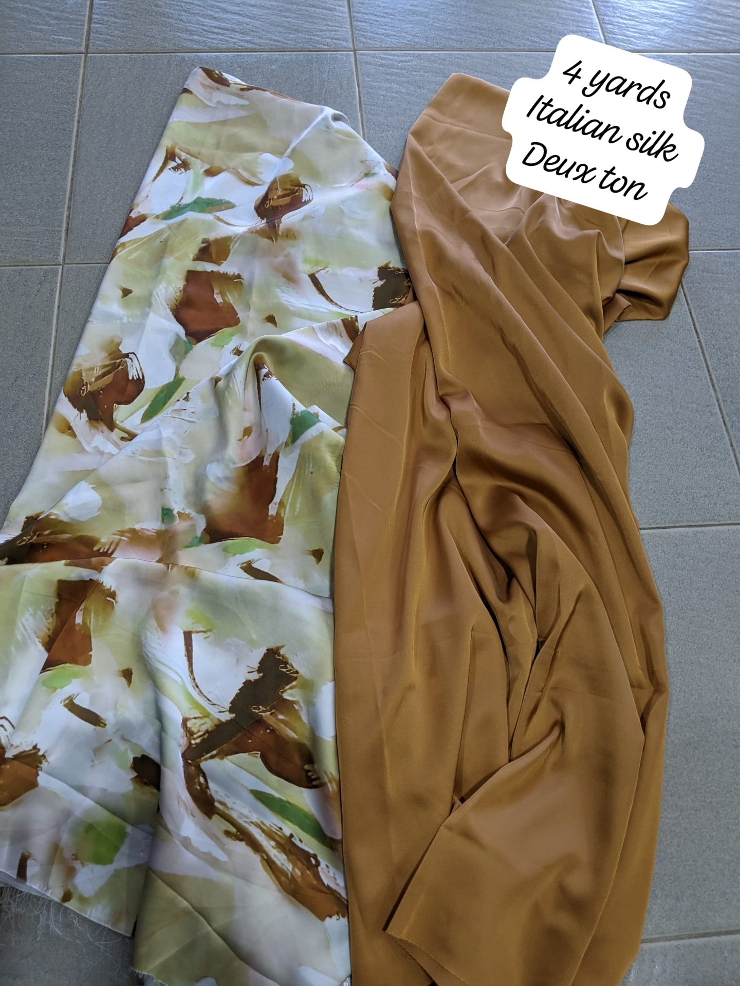 Sage Brushstroke & Caramel Two-Tone Italian Silk