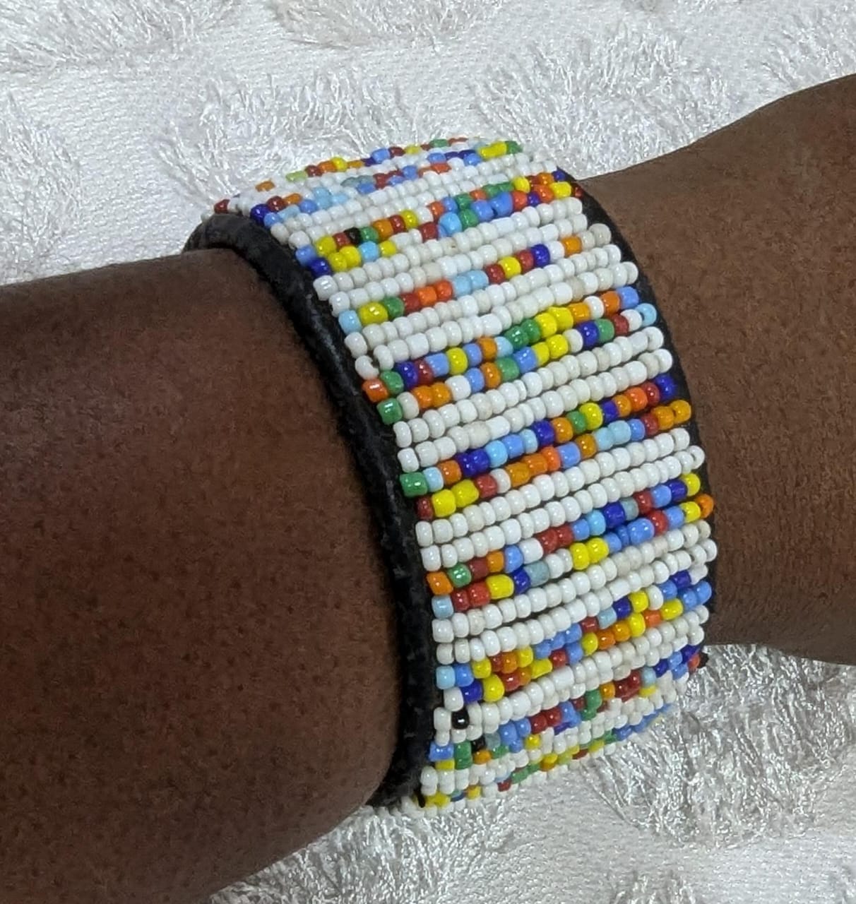 Ivory Rainbow Beaded Cuff