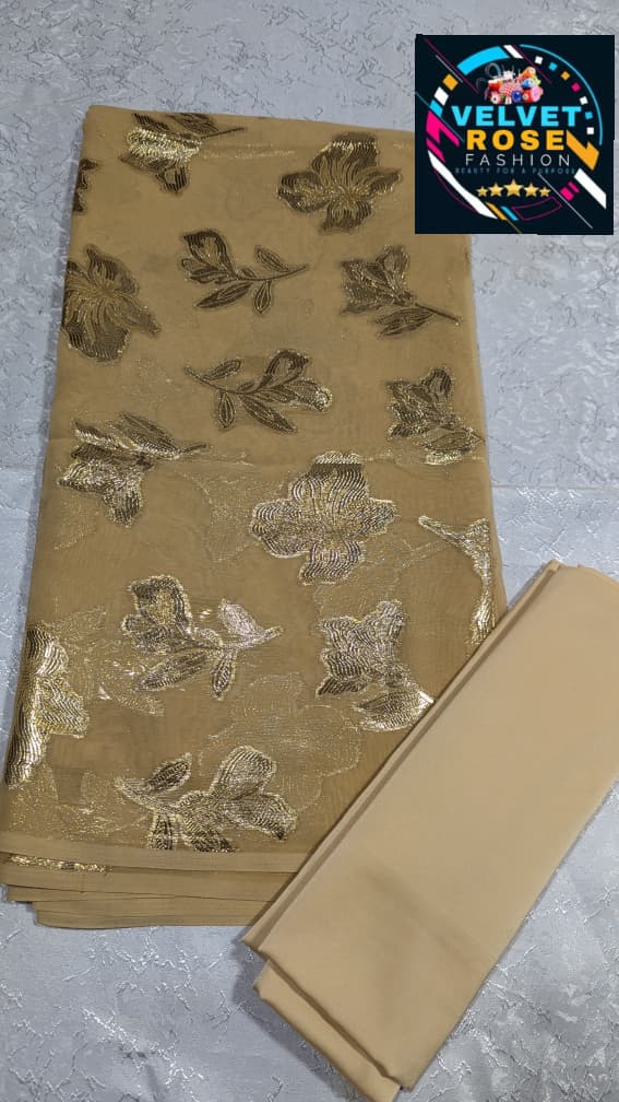 VIP Chiffon — Taupe & Gold Floral
