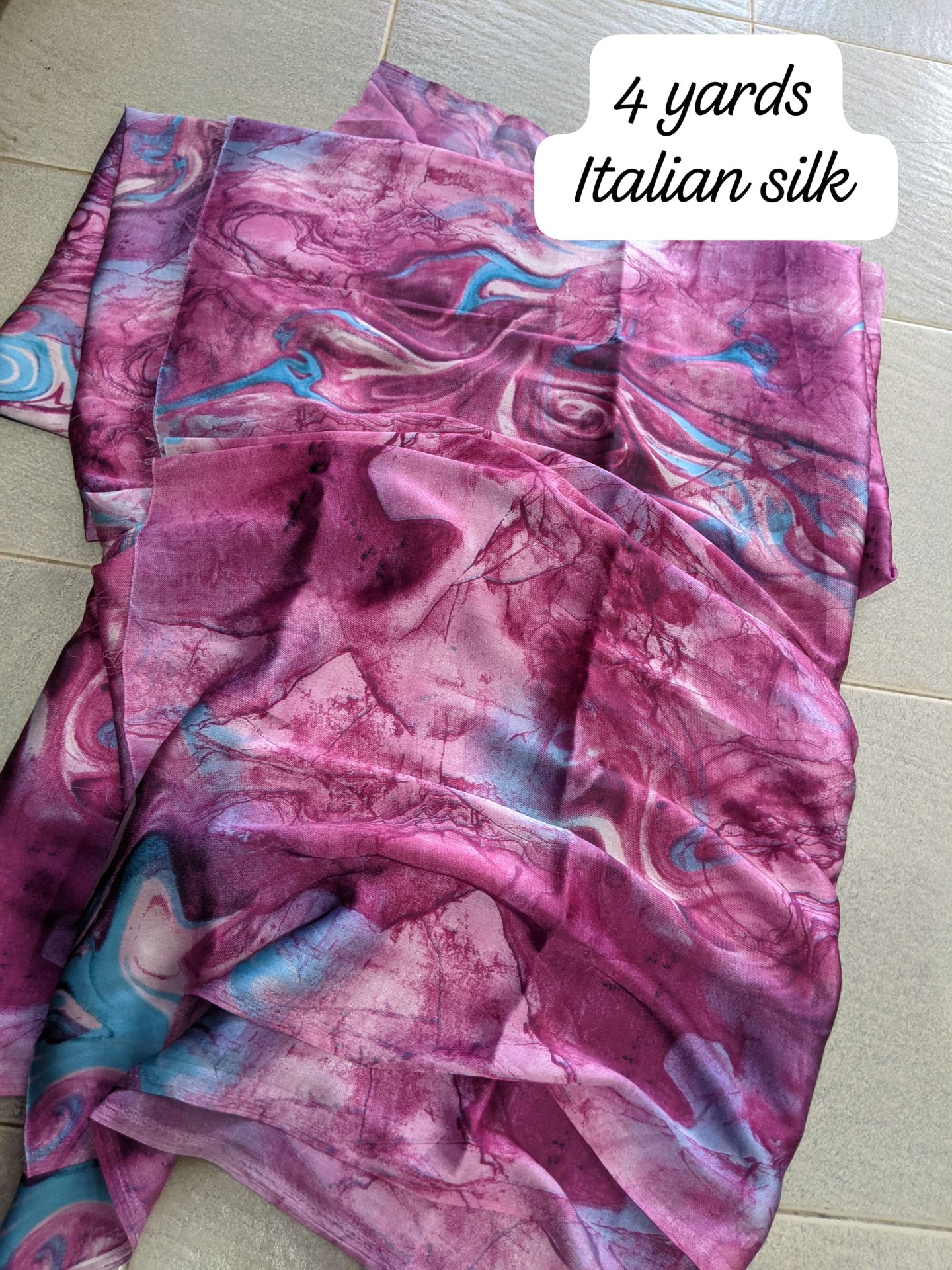 Rose & Aqua Marbled Ink Silk