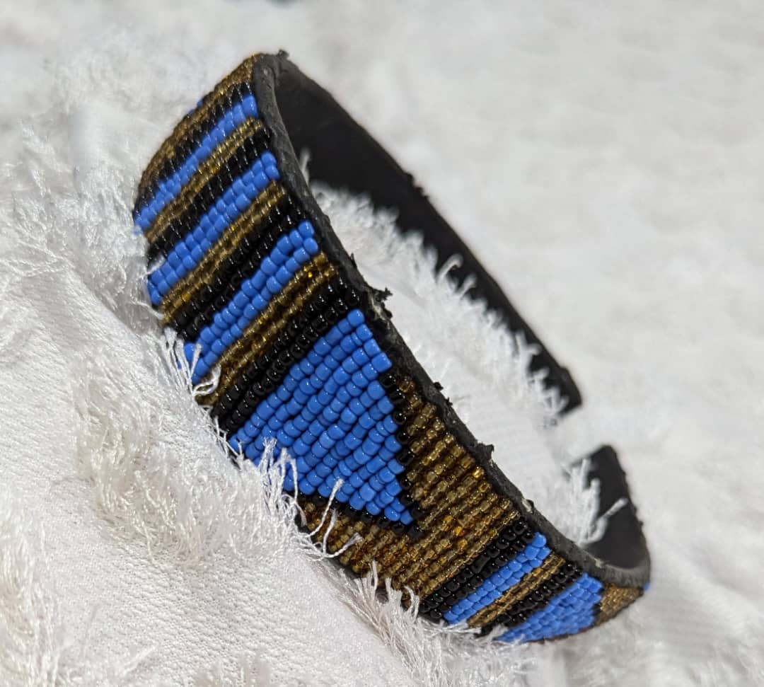 Cobalt Blue Chevron Beaded Headband