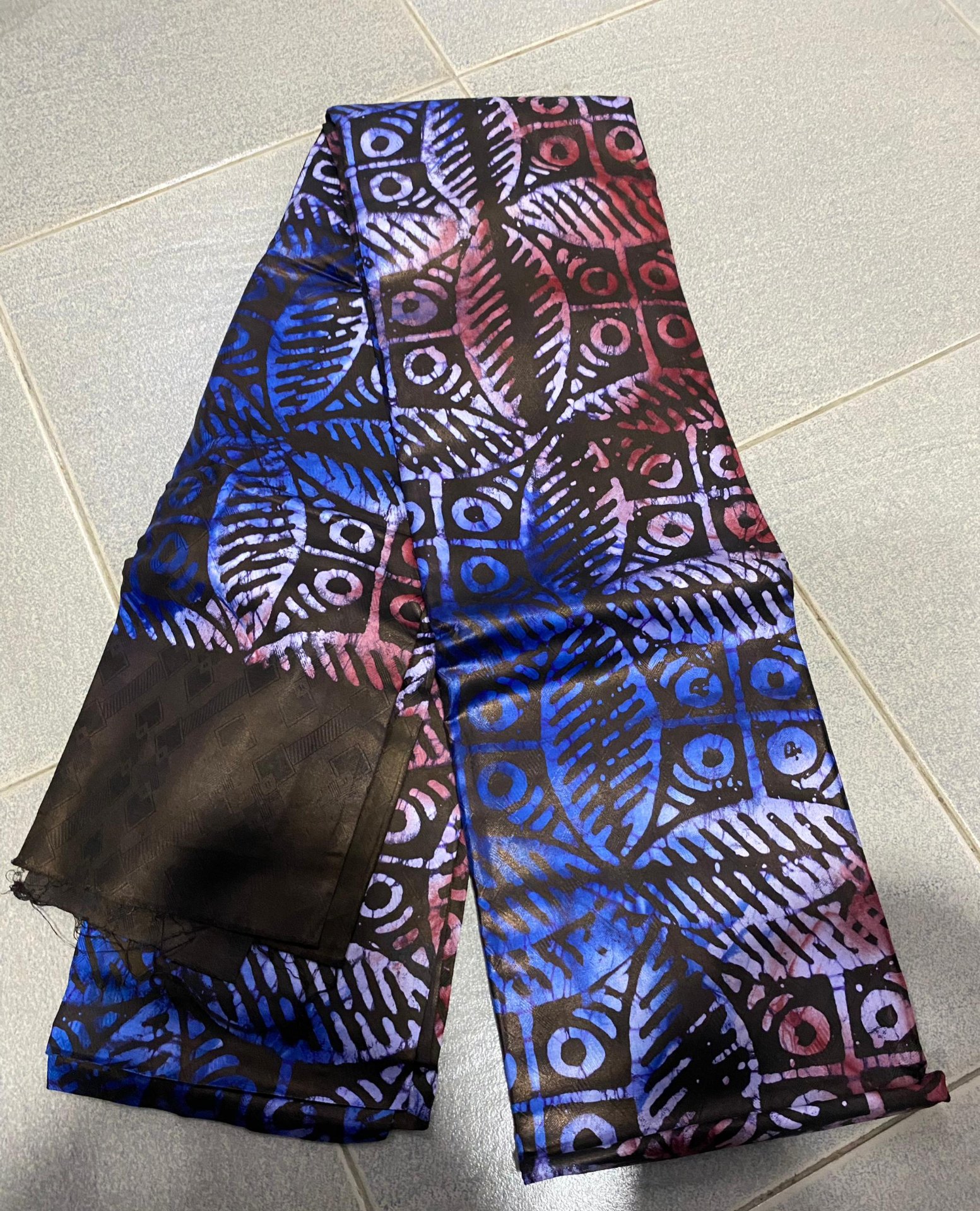 Cobalt & Rose Feather Adire Silk-Batik