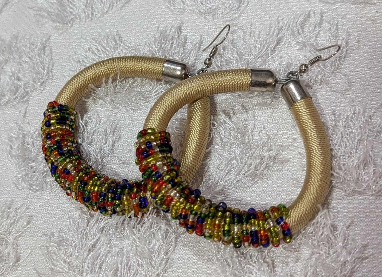 Cream Rainbow Beaded Hoops