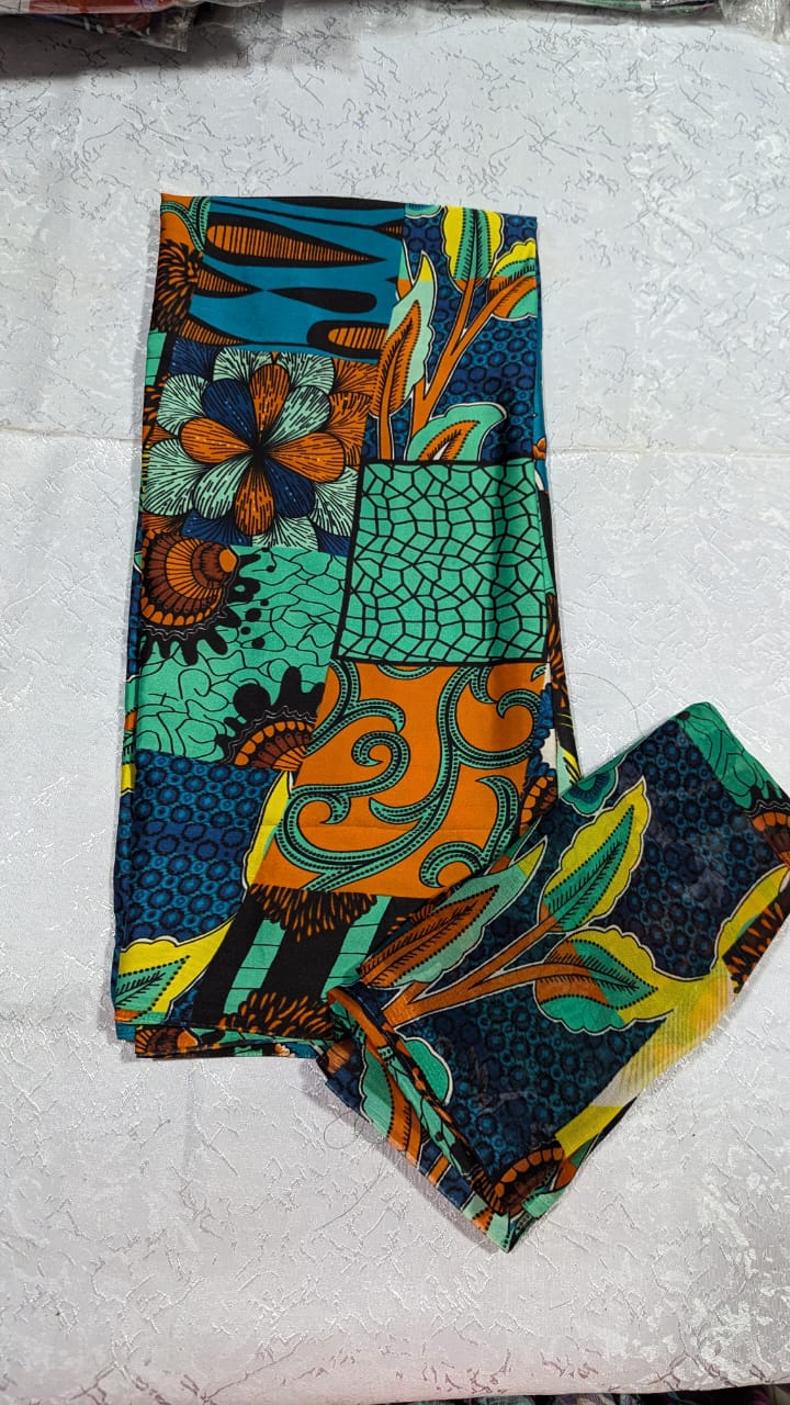 Silk Chiffon Teal & Orange Floral Patchwork