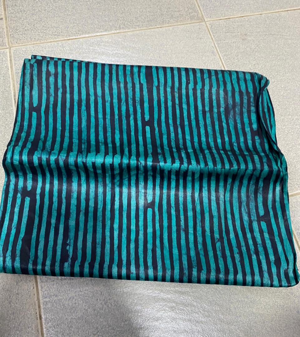 Teal & Black Barcode Stripe Batik Silk