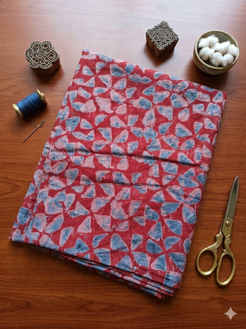 Crimson & Indigo Petal Adire Crepe