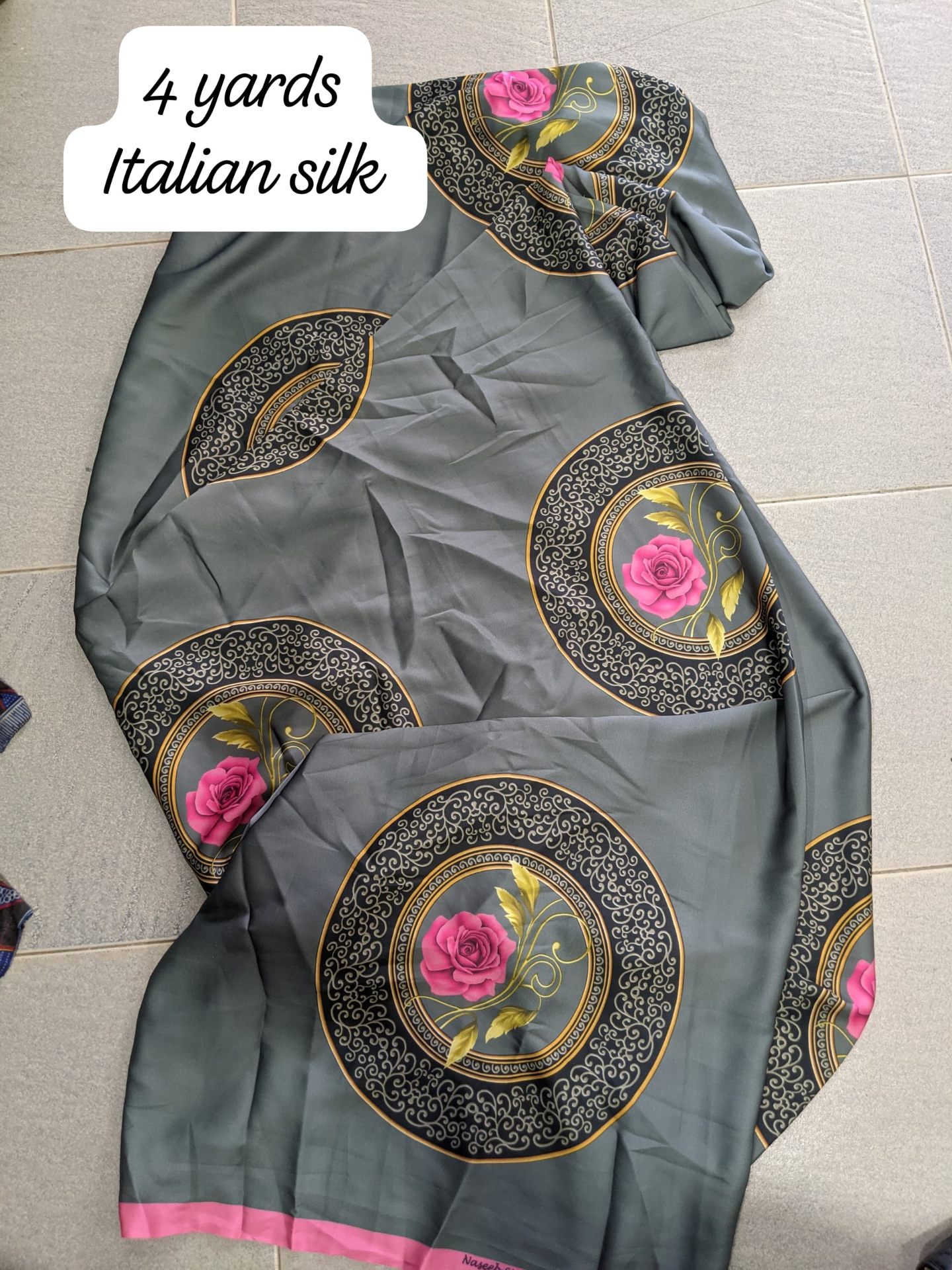 Charcoal Rose Medallion Silk
