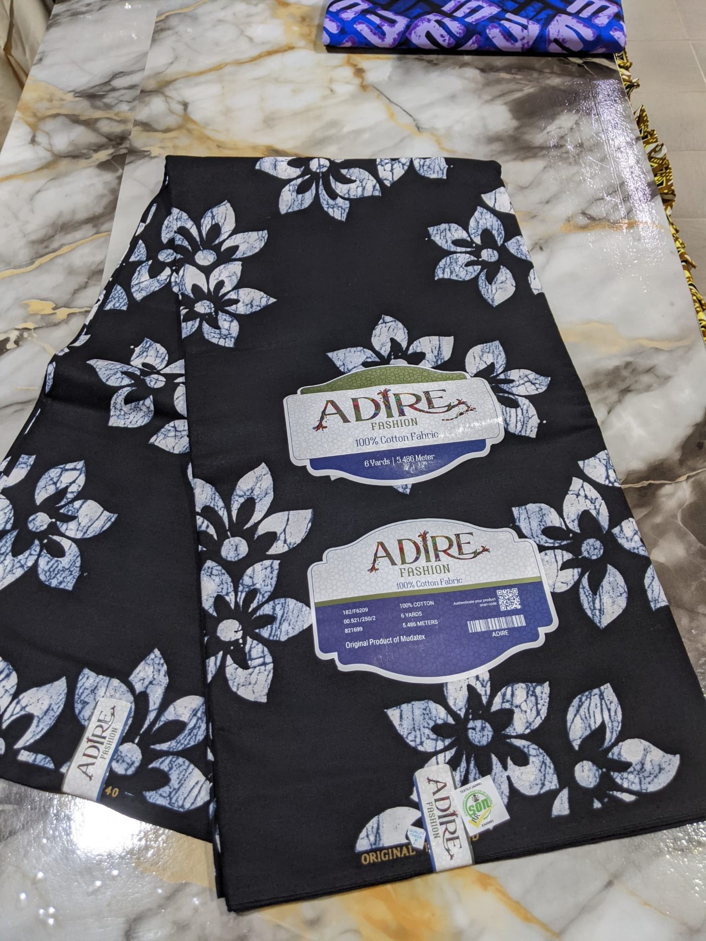 Adire Fashion Noir & White Hibiscus Batik