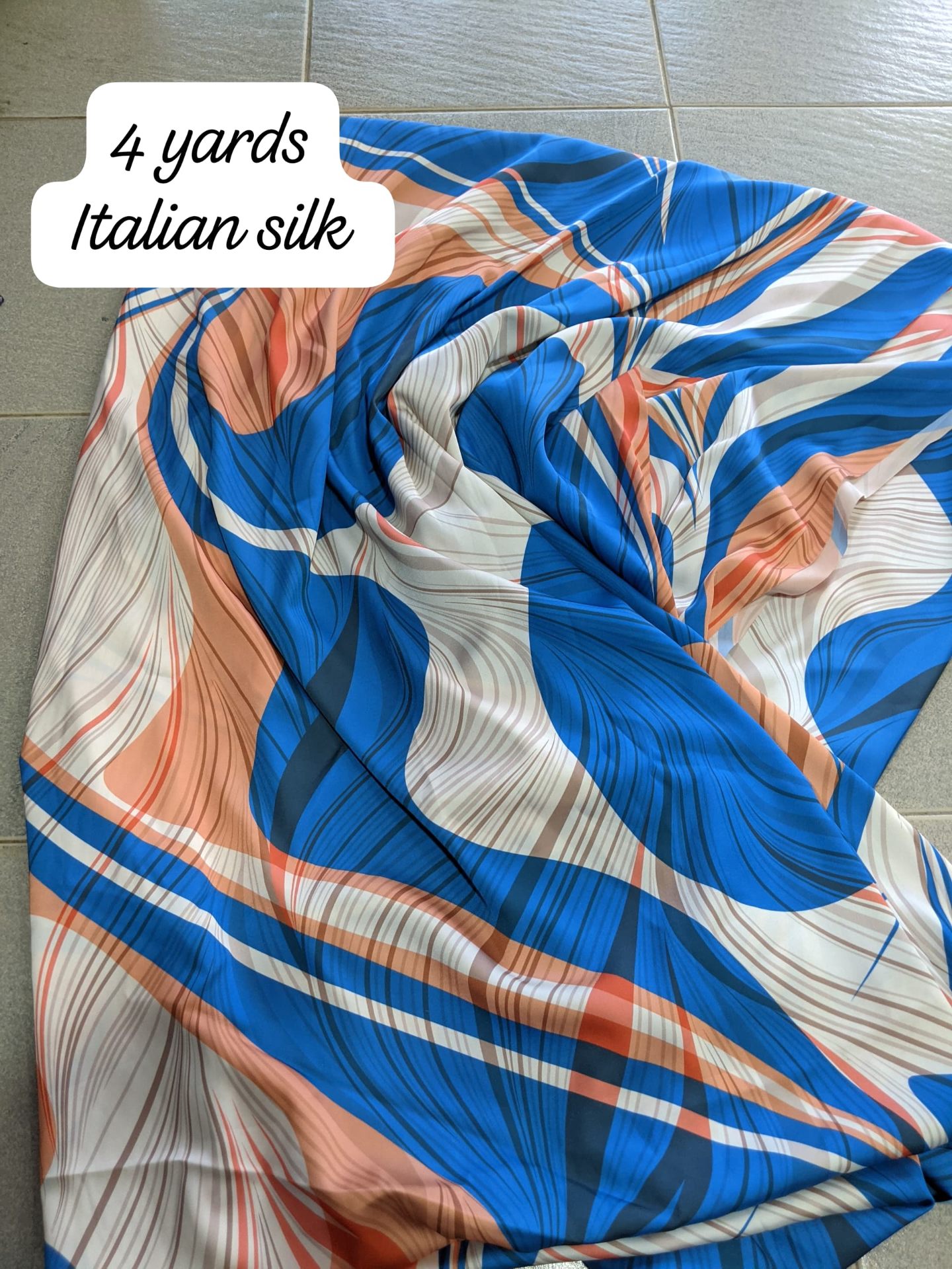 Cobalt & Coral Wave Italian Silk