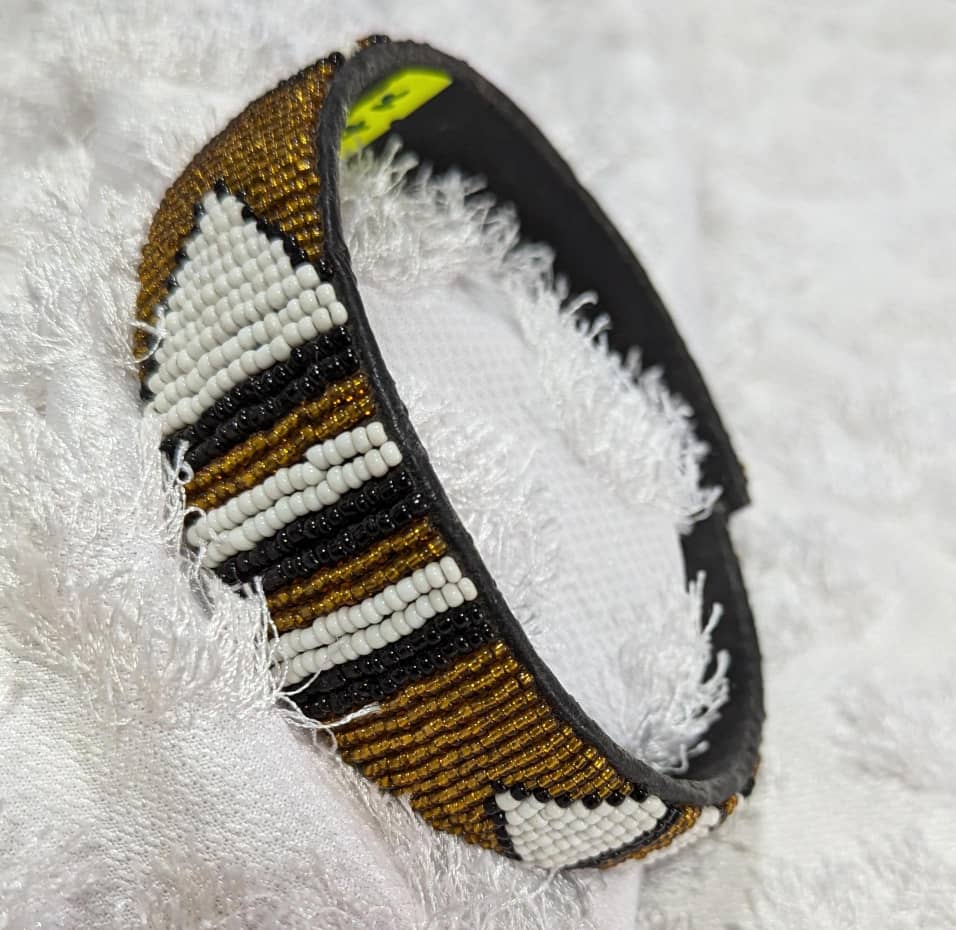 Bronze & White Triangle Beaded Headband