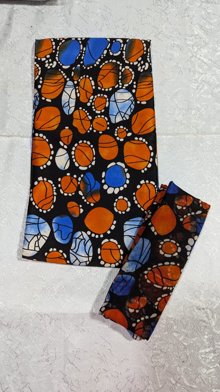 Silk Chiffon Noir Orange & Blue Pebble Orbit