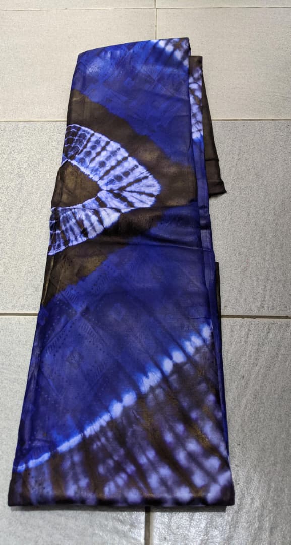 Royal Blue Fan Shibori Adire Silk